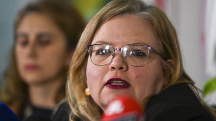 Astrid Caceres, le 14 juillet 2023 à Bogota, la directrice de l'Institut colombien de protection de la famille (ICBF), qui aura la tutelle temporaire des quatre enfants. (JUAN BARRETO / AFP)