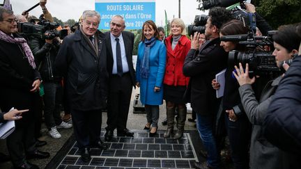 Ségolène Royal lors du lancement des travaux de la route solaire, à Tourouvre-au-Perche (Normandie), en octobre&nbsp;2016 (THOMAS PADILLA / MAXPPP)