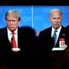 Les deux candidats à l'élection présidentielle américaine, le républicain Donald Trump (à gauche) et son rival démocrate, le président sortant Joe Biden, lors du débat télévisé organisé par CNN le 27 juin 2024. (MARIO TAMA / GETTY IMAGES NORTH AMERICA / AFP)