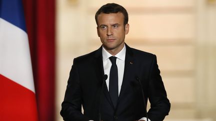 Emmanuel Macron lors de son discours d'investiture à l'Elysée, le 14 mai 2017. (MAXPPP)