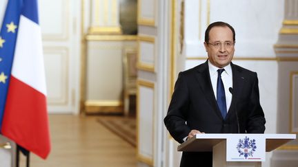 Fran&ccedil;ois Hollande s'exprime &agrave; l'Elys&eacute;e, le 10 avril 2013. (PATRICK KOVARIK / POOL)