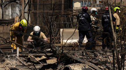 Des équipes de recherche et de sauvetage cherchent les personnes disparues le 18 août 2023, après les incendies qui ont touché Lahaina, à Hawaï. (YUKI IWAMURA / AFP)