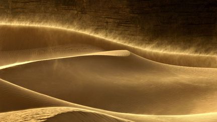 Vent de sable dans les dunes de l' Erg Admer, près de Djanet, dans le massif du Tassili. Dans ce monde à l'aspect minéral, la vie a été très présente. «Plus de 15.000 dessins et gravures permettent d’y suivre, depuis 6.000 av. J.-C. jusqu’aux premiers siècles de notre ère, les changements du climat, les migrations de la faune et l’évolution de la vie humaine aux confins du Sahara», rappelle l'Unesco. (PHILIPPE ROY / AURIMAGES)