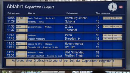 Des trains affichent du retard à la gare de Dresde (Allemagne) après des incendies d'origines criminelles, lundi 19 juin 2017. (ARNO BURGI / DPA / AFP)