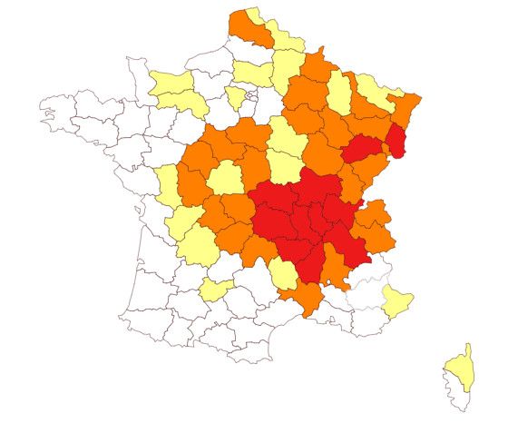 Carte des prévisions&nbsp;de la sécheresse par département pour l'été 2020 (Ministère de la Transition écologique et solidaire)