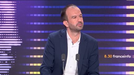 Manuel Bompard,&nbsp;coordinateur de La France insoumise (LFI) et député des Bouches-du-Rhône, sur franceinfo, mardi 21 mars 2023. (FRANCEINFO / RADIOFRANCE)