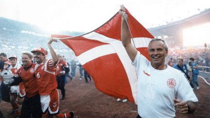 Richard Moller-Nielsen, sélectionneur du Danemark lors de la victoire Danoise en finale de l'Euro, le 26 juin 1992. (KIM AGERSTEEN/AP/SIPA / AP)