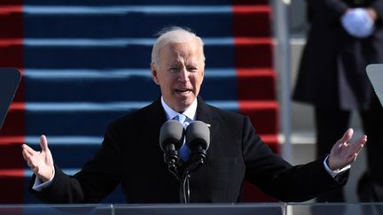 Le 46e président des Etats-Unis, Joe Biden, lors de la cérémonie d'investiture à Washington le 20 janvier 2021 (ANDREW CABALLERO-REYNOLDS / AFP)