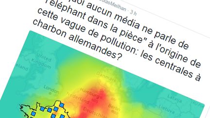 Un message sur Twitter affirme que la pollution actuelle vient des centrales à charbon allemandes (capture d'écran Twitter)