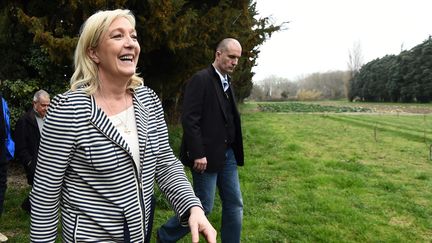 La présidente du Front national, Marine Le Pen, en déplacement dans le Vaucluse, le 17 mars 2015. (ANNE-CHRISTINE POUJOULAT / AFP)