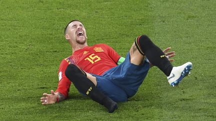 L'Espagnol Sergio Ramos face au Maroc le 25 juin 2018 à&nbsp;Kaliningrad&nbsp; (Russie). (OZAN KOSE / AFP)