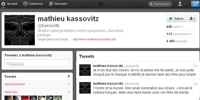 Compte Twitter de Mathieu Kassovitz
 (DR)