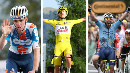 Romain Bardet, Tadej Pogacar et Mark Cavendish lors du Tour de France 2024. (AFP / MAXPPP)