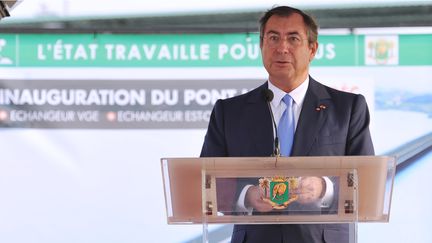 Le patron du groupe Bouygues Martin Bouygues lors de l'inauguration du pont Henri Konan Bedie, le 16 d&eacute;cembre 2014 &agrave; Abidjan (C&ocirc;te d'Ivoire). (SIA KAMBOU / AFP)