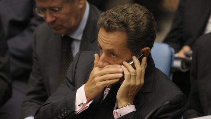 L'ancien pr&eacute;sident de la R&eacute;publique, Nicolas Sarkozy, le 24 septembre 2009 &agrave; New-York (Etats-Unis). (EMMANUEL DUNAND / AFP)