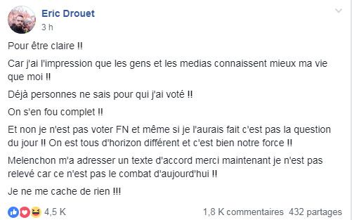 Le "gilet jaune" Eric Drouet s'exprime, le 2 janvier 2019, sur la page Facebook de "la France en colère". (FACEBOOK / LA FRANCE EN COLERE)