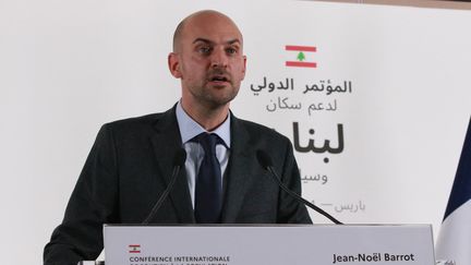 Le ministre français des Affaires étrangères, Jean-Noël Barrot, s'exprime lors de la Conférence internationale de soutien au peuple et à la souveraineté du Liban, le 24 octobre 2024, à Paris. (UMIT DONMEZ / ANADOLU / AFP)