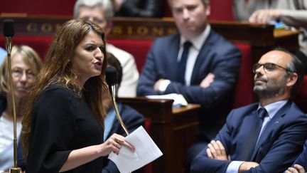 La secrétaire d'Etat chargée de l'égalité femmes-hommes, le 15 mai 2018 à l'Assemblée nationale. (CHRISTOPHE SIMON / AFP)