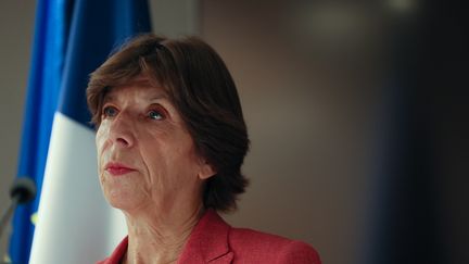 Catherine Colonna lors d'une conférence de presse à l'aéroport Ben Gourion de Tel Aviv, le 15 octobre 2023. (ALAIN JOCARD / AFP)