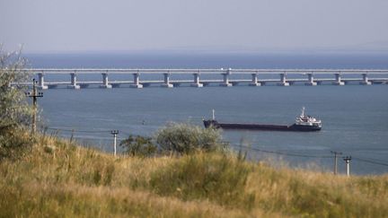 The Crimean Bridge, Ukraine, July 25, 2023. (STRINGER / ANADOLU AGENCY / AFP)