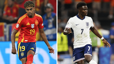 Spain's Lamine Yamal (FC Barcelona) and England's Bukayo Saka (Arsenal FC) during the Euro 2024 semi-finals. (AFP)