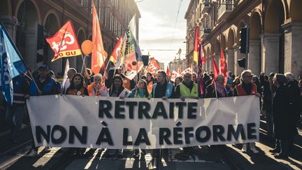 Une manifestation organisée à Nice (Alpes-Maritimes) contre la réforme des retraites, le 19 janvier 2023. (FREDERIC DIDES / HANS LUCAS / AFP)