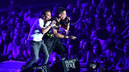 Joey Starr et Kool Shen se sont produits jeudi 12 juillet sur la scène des Francofolies à La Rochelle.&nbsp; (XAVIER LEOTY / AFP)