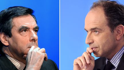 Fran&ccedil;ois Fillon (&agrave; gauche) et Jean-Fran&ccedil;ois Cop&eacute;, les deux candidats &agrave; la pr&eacute;sidence de l'UMP. (DAMIEN MEYER / AFP)