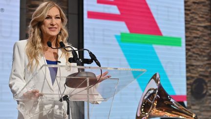 Deborah Dugan, PDG de&nbsp;l'Académie des arts et sciences de l'enregistrement, l'association professionnelle américaine qui organise les Grammys (ANGELA WEISS / AFP)