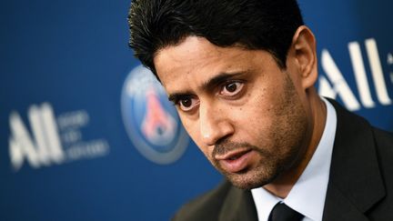 Nasser Al-Khelaïfi, le président du PSG, le 22 février 2019 au Parc des Princs. (FRANCK FIFE / AFP)