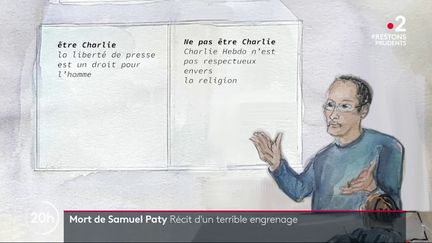 Illustration de Samuel Paty,&nbsp;professeur assassiné à Conflans Sainte-Honorine (Yvelines), le 16 octobre 2020. (FRANCE 2)