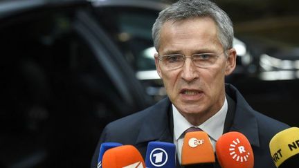 Le secrétaire général de l'Otan Jens Stoltenberg s'exprime lors d'une conférence sur la sécurité, à Buxelles, le 18 novembre 2016. (JOHN THYS / AFP)