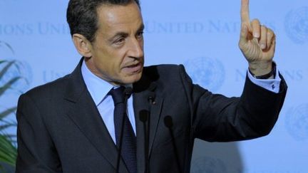 Nicolas Sarkozy, lors de son discours sur la Libye, le 20 septembre 2011 (AFP/STAN HONDA)