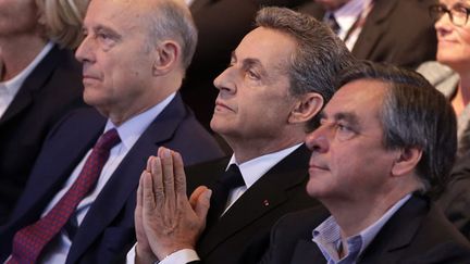 &nbsp; (Alain Juppé, Nicolas Sarkozy et François Fillon en meeting commun à Nogent-sur-Marne. © Maxppp)