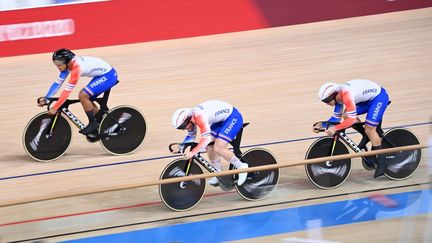 L'équipe de France de vitesse lors des Jeux de Tokyo, le 3 août 2021. (PETER PARKS / AFP)