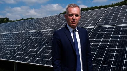 François de Rugy inaugure la centrale photovoltaïque de Quinipily, dans la commune de Baud (Morbihan), le 8 juillet 2018.&nbsp; (MARTIN BERTRAND / HANS LUCAS / AFP)