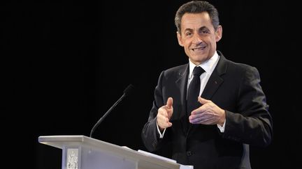 Nicolas Sarkozy pr&eacute;sente ses v&oelig;ux au monde de la culture &agrave; Marseille (Bouches-du-Rh&ocirc;ne) le 24 janvier 2012. (fef/ag/ab/ab)