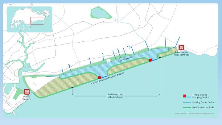 Singapour envisage de construire des îles artificielles au large de sa côte Est pour protéger une partie de son territoire face à la montée des eaux. (URBAN REDEVELOPMENT AUTHORITY)