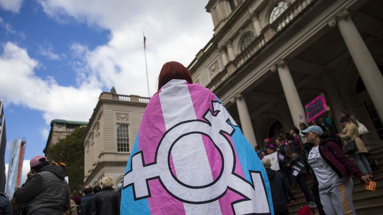 Trans rights activists outside New York City Hall on October 24, 2018. (DREW ANGERER / GETTY IMAGES NORTH AMERICA)