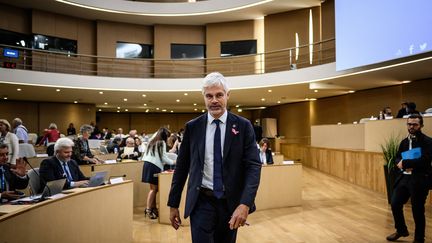 Le président de la région Auvergne-Rhône-Alpes, Laurent Wauquiez, le 19 octobre 2023 à Lyon (Rhône). (JEFF PACHOUD / AFP)