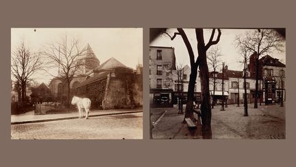 Eugène Atget : à gauche, "Église Saint-Médard, Ve", 1900-1901 - à droite, "Place du Tertre, Montmartre, XVIIIe", 1922 (A droite et à gauche © Paris Musées / musée Carnavalet – Histoire de Paris)