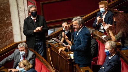 Des&nbsp;députés de&nbsp;La France insoumise à l'Assemblée nationale, à Paris, le 6 octobre 2020. (AMAURY CORNU / HANS LUCAS / AFP)