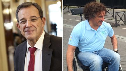 Le d&eacute;put&eacute; UMP Thierry Mariani est m&eacute;connaissable. Avec sa moustache et sa chevelure&nbsp;&eacute;bouriff&eacute;e, l'ancien ministre se d&eacute;place dans un fauteuil roulant, pour mieux comprendre les difficult&eacute;s rencontr&eacute;es par les personnes handicap&eacute;es. (MAXPPP / EQUILIBRE PRODUCTION)