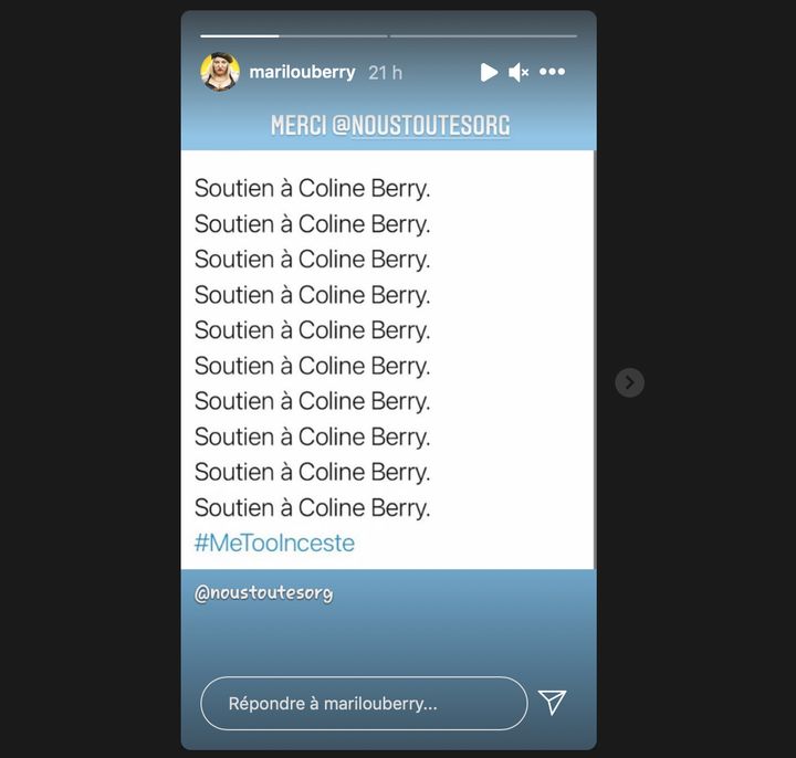 Un message publié par la comédienne Marilou Berry sur Instagram mercredi 3 février 2021. (CAPTURE D'ECRAN INSTAGRAM)