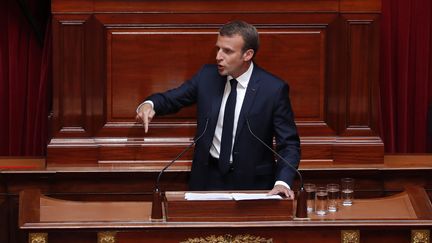 Le président de la République, Emmanuel Macron, lors de son discours devant le Congrès au château de Versailles, lundi 9 juin 2019. (CHARLES PLATIAU / POOL / AFP)