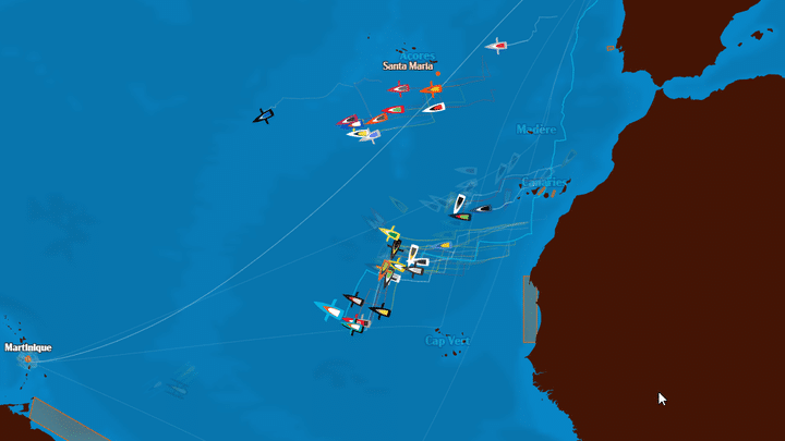 Cartographie de la Transat Jacques Vabre, dans la catégorie des Imoca, le 15 novembre 2023 à 12h. (Capture d'écran Transat Jacques Vabre)