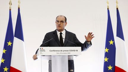 Le Premier ministre Jean Castex le 29 octobre 2020 lors d'une conférence de presse sur le deuxième confinement. (IAN LANGSDON / AFP)