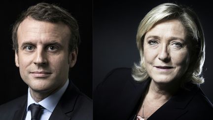 Montage des deux finalistes de l'élection présidentielle française. Emmanuel Macron et Marine Le Pen ont remporté le premier tour, le 23 avril 2017. (ERIC FEFERBERG / AFP)