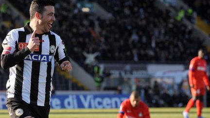 La joie du capitaine de l'Udinese, Di Natale, et la déception des Intéristes