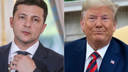 Volodymyr Zelensky, président de l'Ukraine (à gauche) et Donald Trump, président des USA (à droite). (LUDOVIC MARIN / AFP)